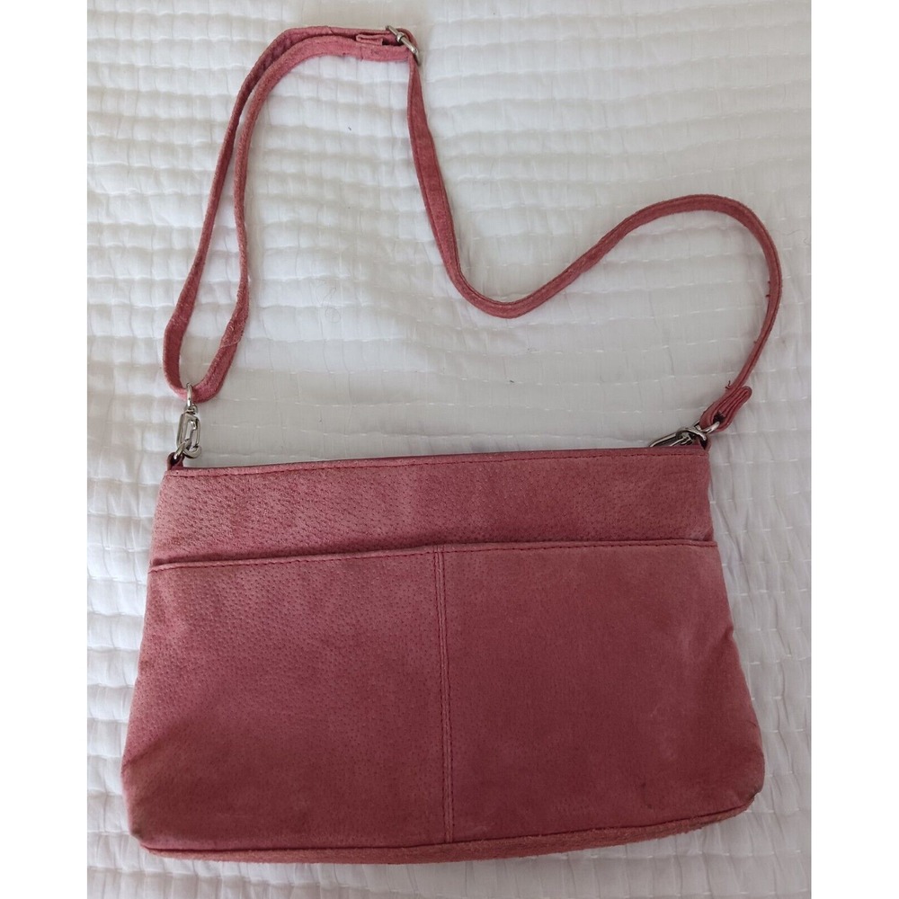 Women's Genuine‎ Pink Suede Leather Crossbody Purse  In Excellent Used Condition